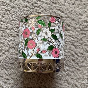 Bath & Body Works Pink White Floral Candle Holder 3 Wick Candle NWT